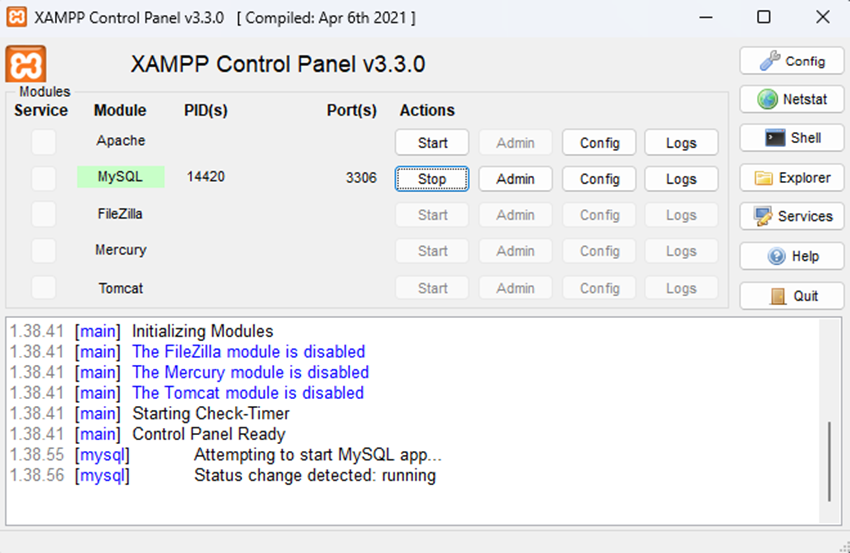 XAMPP Control panel